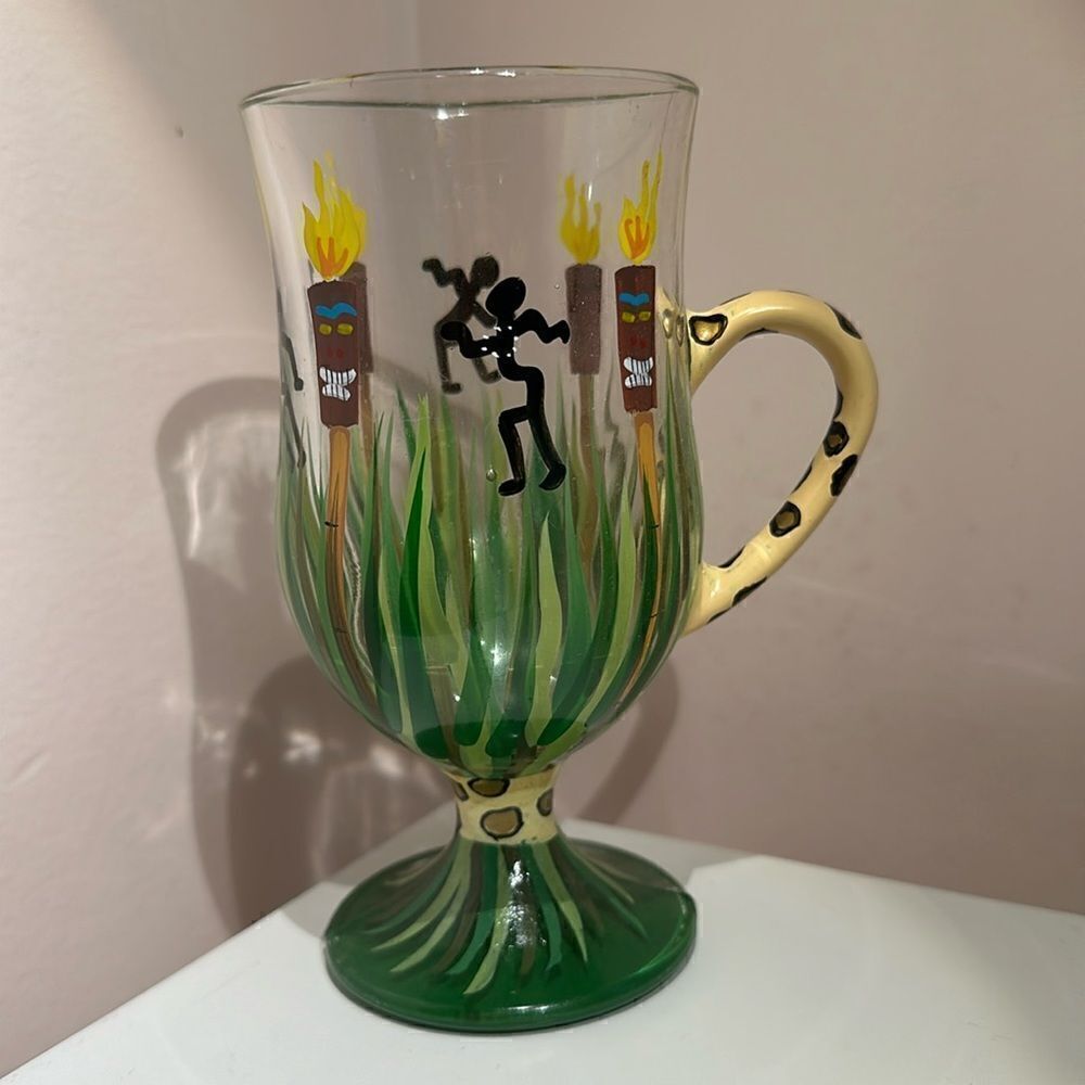 Lolita Hand Painted Irish Coffee Cup Tiki Torches Bar Cocktail